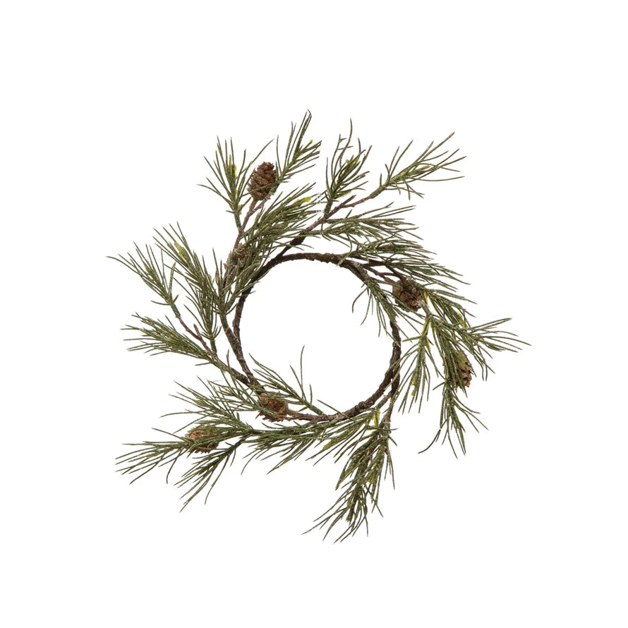 10" ROUND FAUX JACK PINE WREATH WITH PINECONES & GLITTER