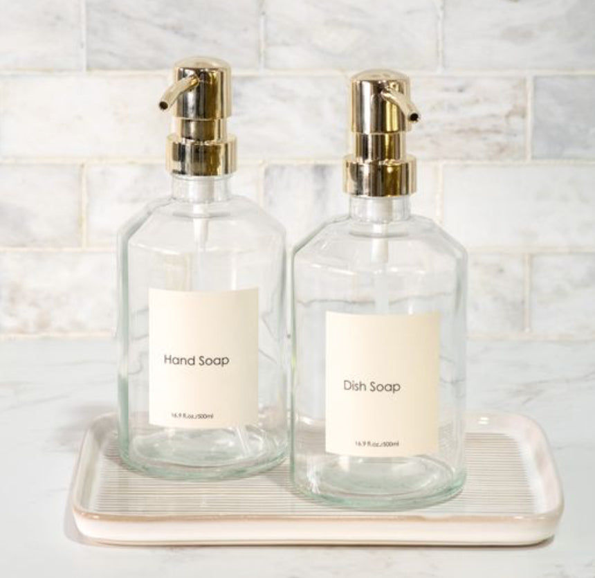 GLASS HAND & DISH SOAP PUMPS - SET OF 2