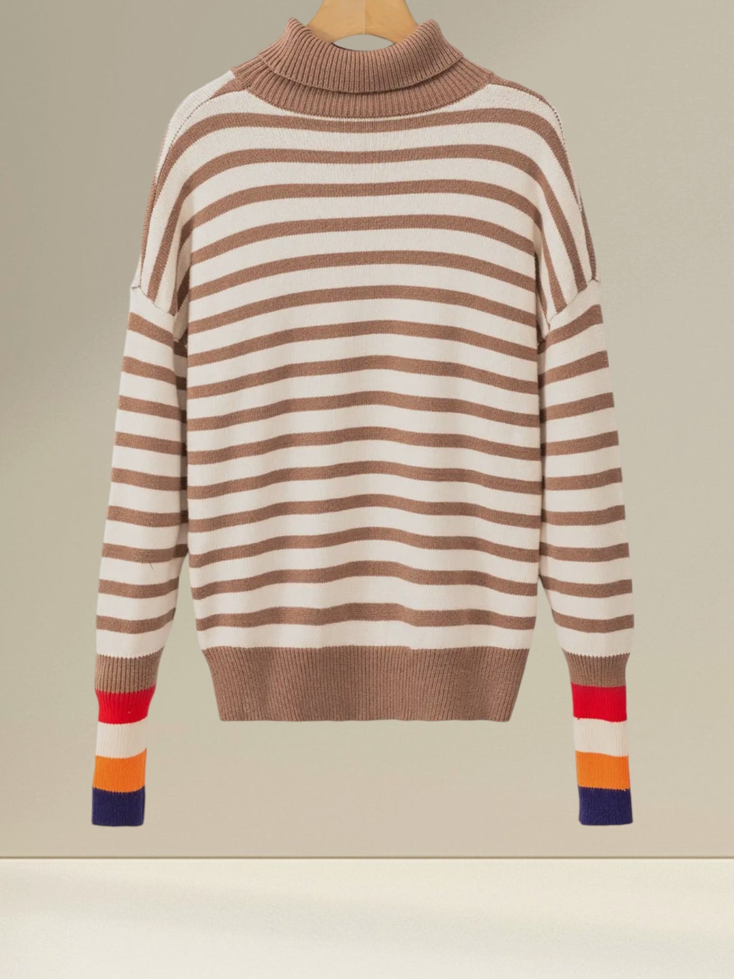 STRIPED COLORBLOCK TURTLENECK SWEATER