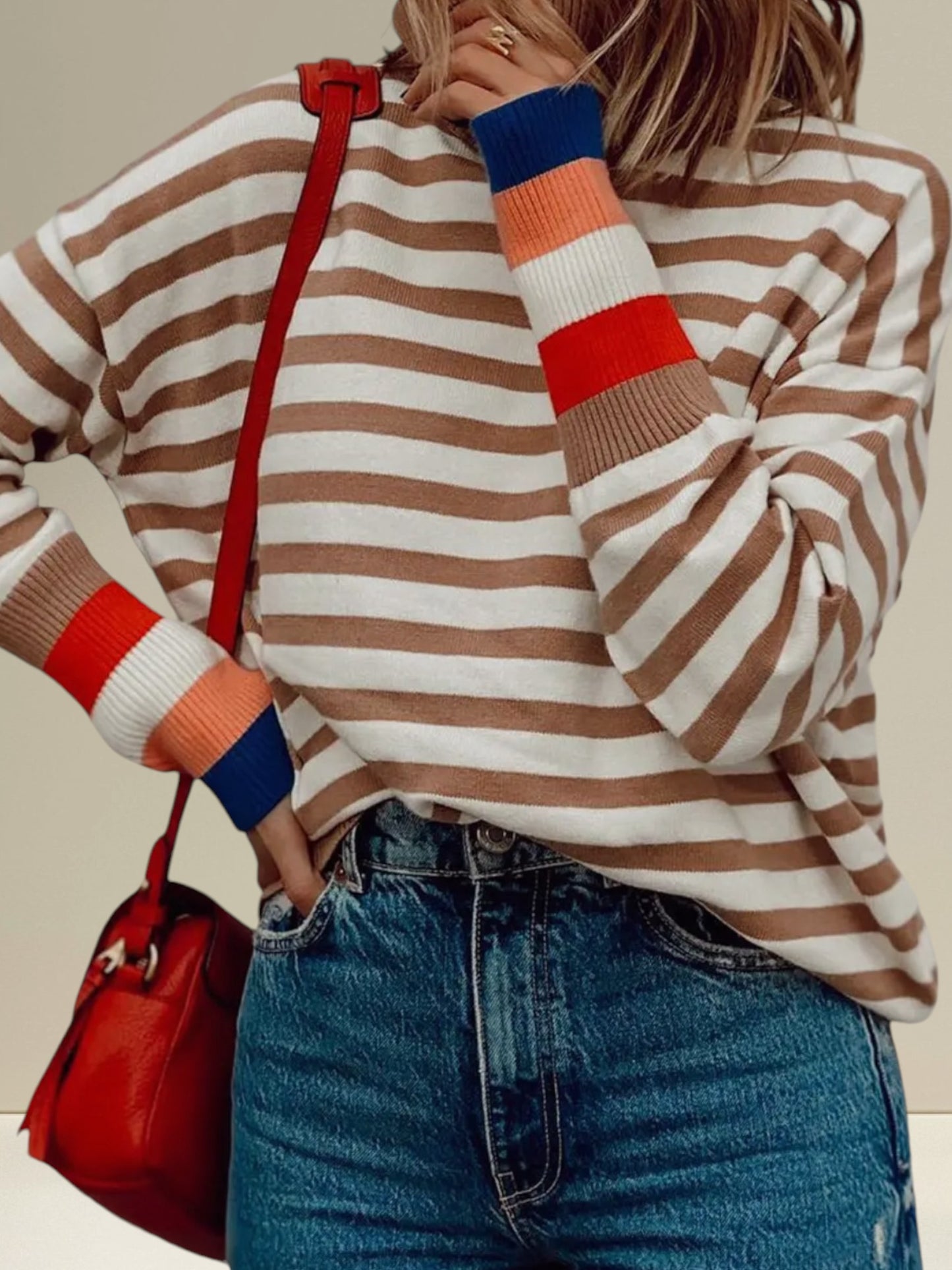 STRIPED COLORBLOCK TURTLENECK SWEATER