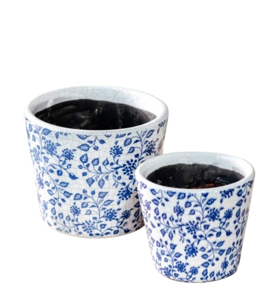 BLUE BERRY LEAF PRINT POT-SET OF 2