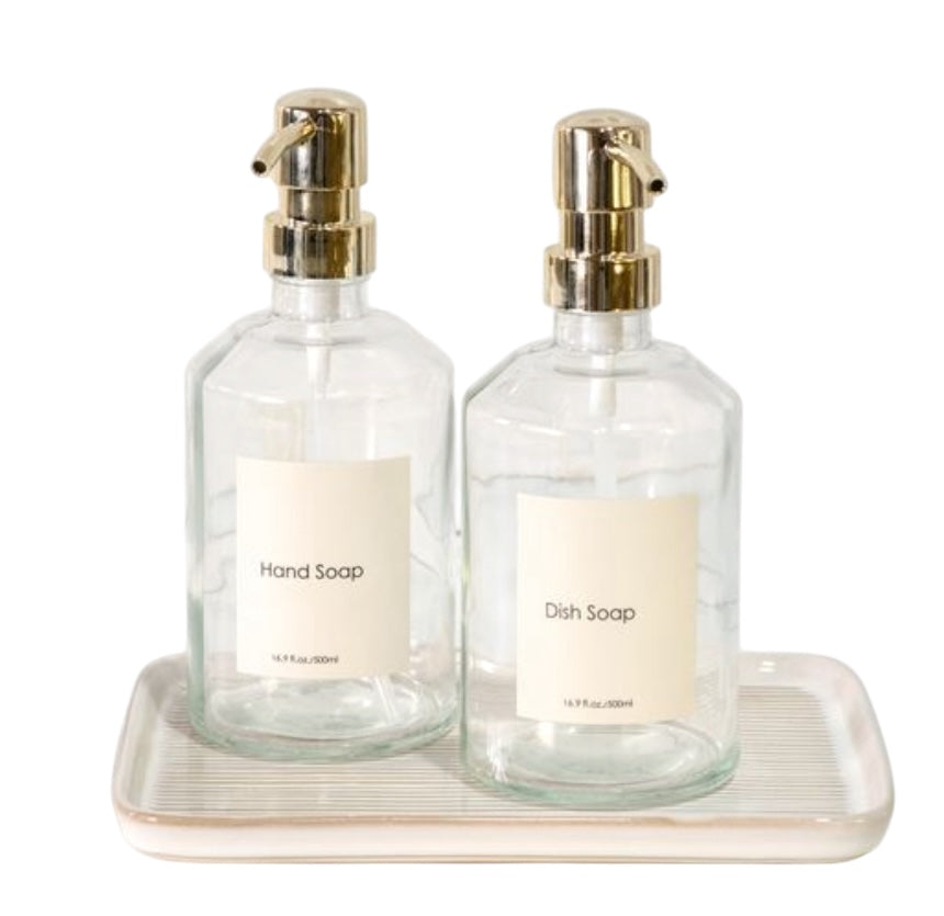 GLASS HAND & DISH SOAP PUMPS - SET OF 2