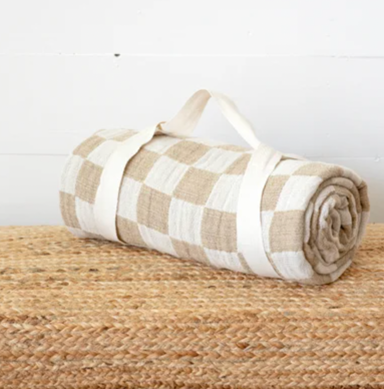 TAN/CAMEL CHECKERED THROW