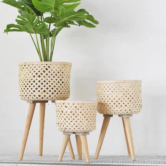 WOVEN FOOTED PLANTERS- SET OF 3