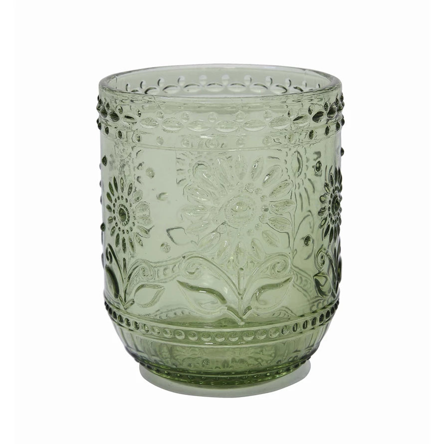 EMBOSSED DRINKING GLASS- GREEN