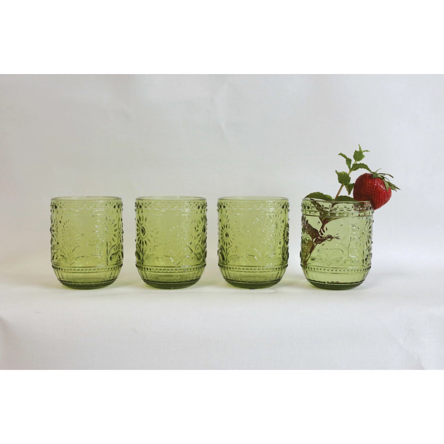 EMBOSSED DRINKING GLASS- GREEN