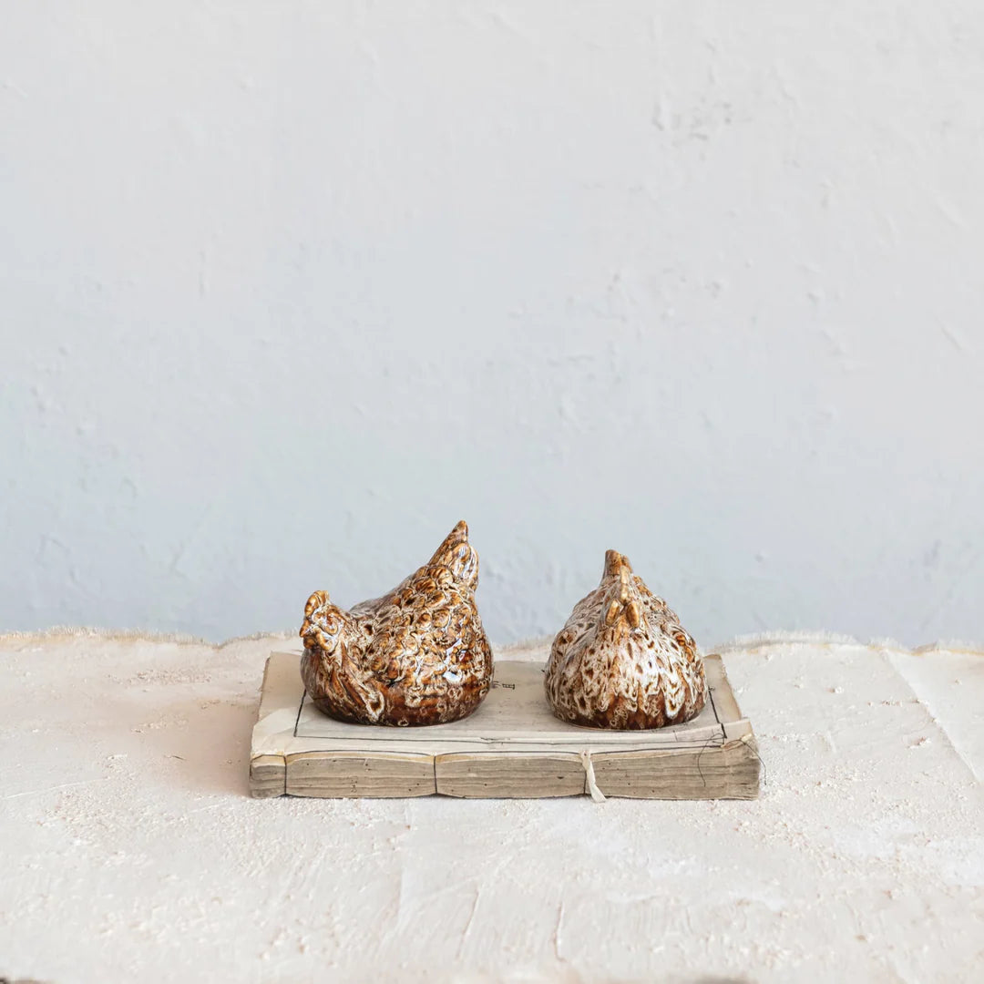 STONEWARE HENS, SET OF 2