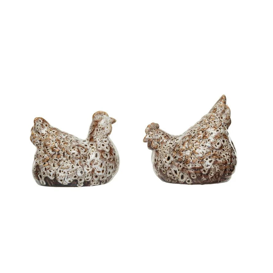 STONEWARE HENS, SET OF 2