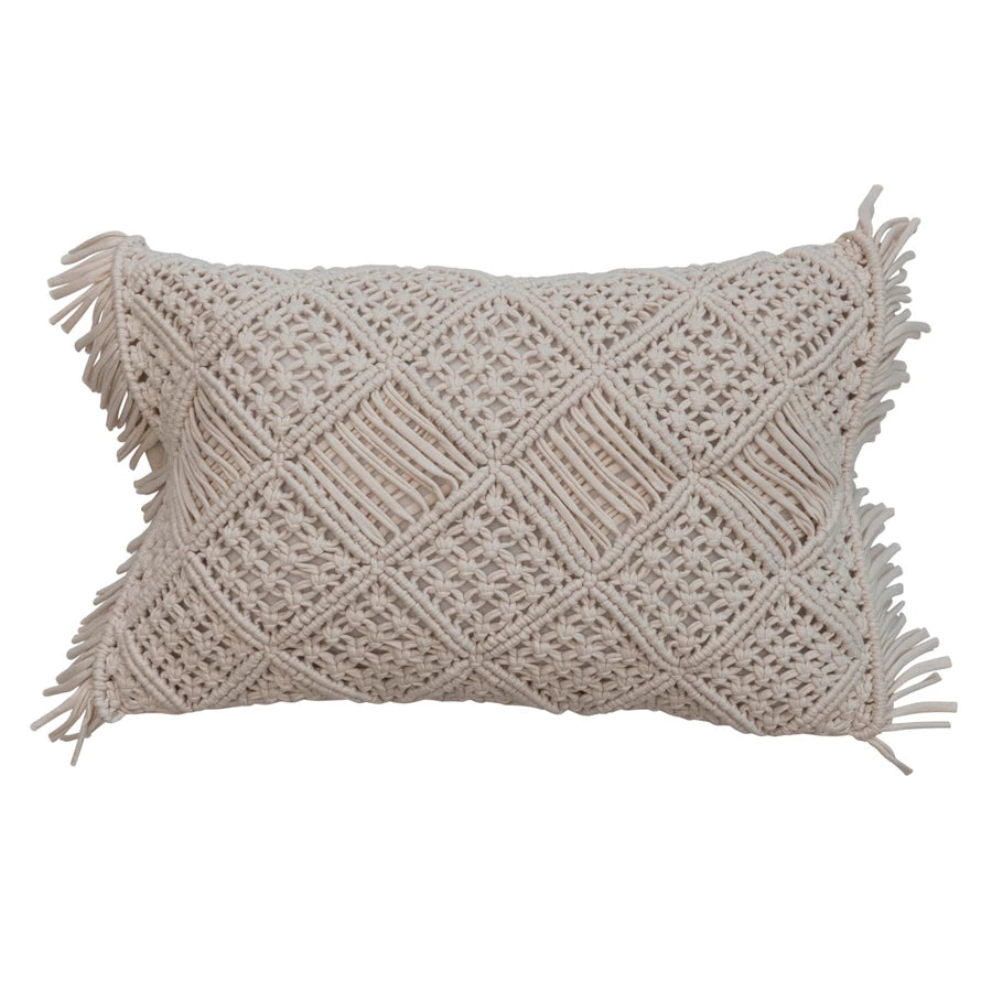 COTTON MACRAME LUMBAR PILLOW WITH FRINGE