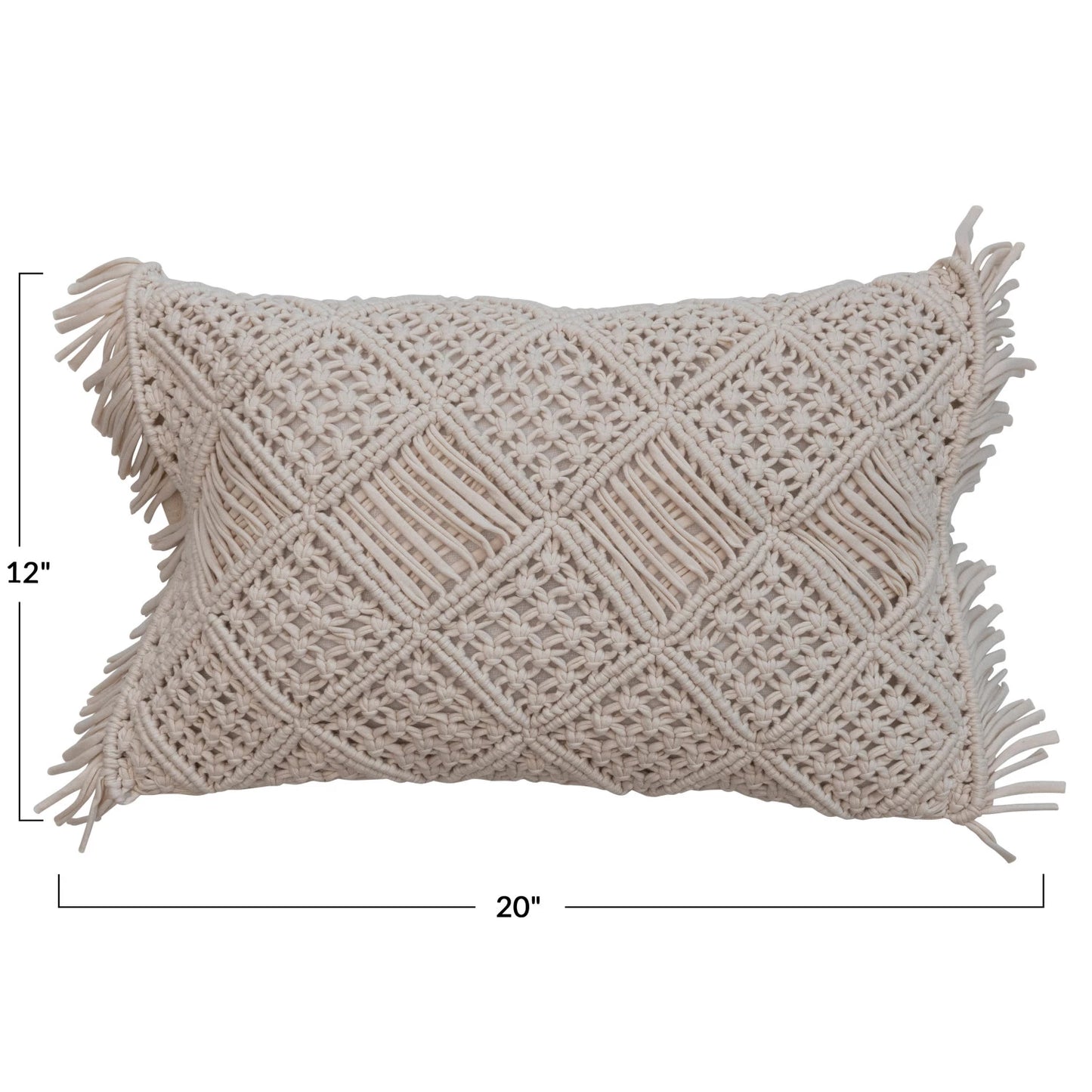 COTTON MACRAME LUMBAR PILLOW WITH FRINGE