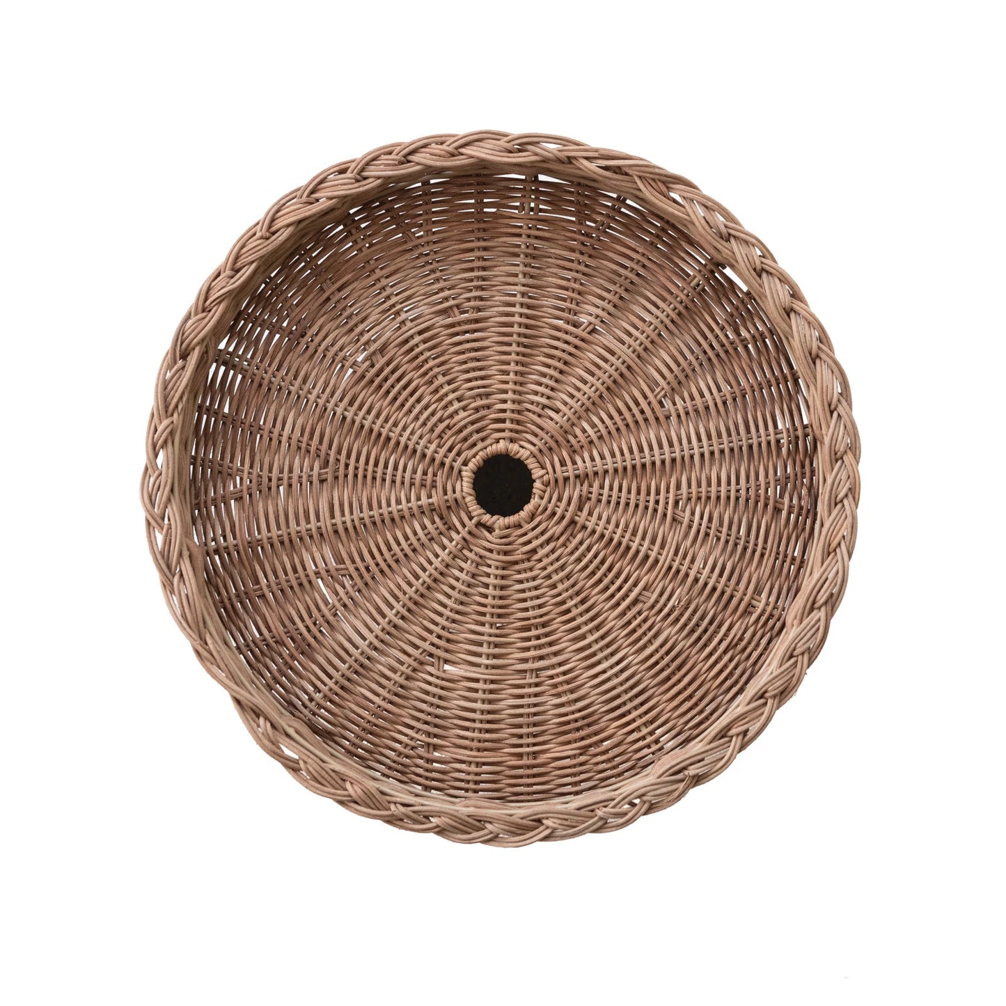 HAND WOVEN RATTAN PEDESTAL WITH BRAIDED TRIM