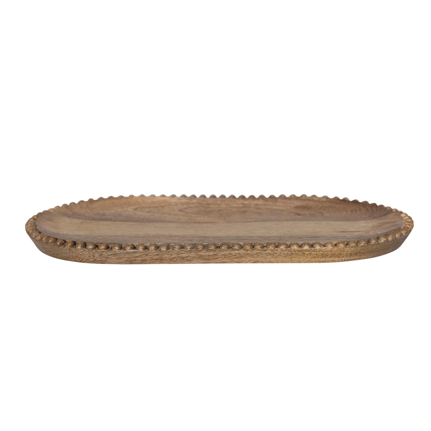HAND CARVED MANGO WOOD TRAY WITH WOOD BEADS AND GOLD FINISH